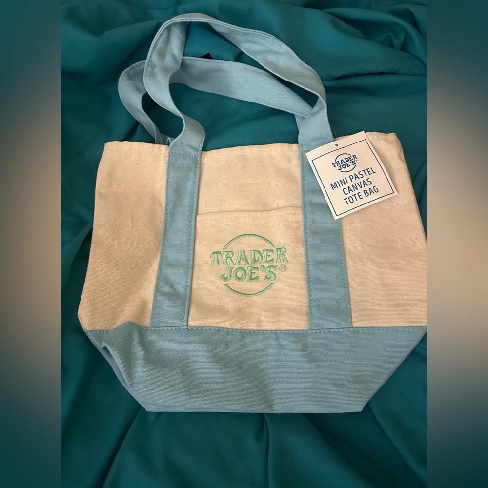 NEW! Mini Pastel Canvas Tote Bag in Light Blue and Cream
